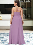 Martha A-Line V-neck Floor-Length Chiffon Bridesmaid Dress With Ruffle Split Front STIP0012784