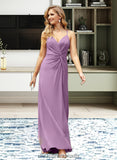 Martha A-Line V-neck Floor-Length Chiffon Bridesmaid Dress With Ruffle Split Front STIP0012784