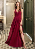 Amira A-Line V-neck Floor-Length Bridesmaid Dress STIP0012785