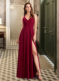 Amira A-Line V-neck Floor-Length Bridesmaid Dress STIP0012785