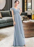 Rhoda A-Line V-neck Floor-Length Bridesmaid Dress With Ruffle Split Front STIP0012787