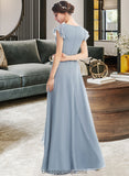 Rhoda A-Line V-neck Floor-Length Bridesmaid Dress With Ruffle Split Front STIP0012787