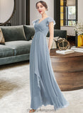 Rhoda A-Line V-neck Floor-Length Bridesmaid Dress With Ruffle Split Front STIP0012787