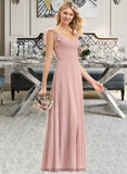 Erin Empire V-Neck Floor-Length Chiffon Bridesmaid Dress With Cascading Ruffles STIP0012790