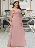 Erin Empire V-Neck Floor-Length Chiffon Bridesmaid Dress With Cascading Ruffles STIP0012790