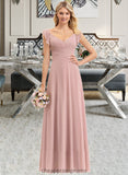 Erin Empire V-Neck Floor-Length Chiffon Bridesmaid Dress With Cascading Ruffles STIP0012790