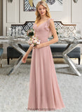 Erin Empire V-Neck Floor-Length Chiffon Bridesmaid Dress With Cascading Ruffles STIP0012790