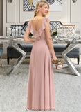 Erin Empire V-Neck Floor-Length Chiffon Bridesmaid Dress With Cascading Ruffles STIP0012790