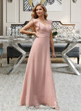 Erin Empire V-Neck Floor-Length Chiffon Bridesmaid Dress With Cascading Ruffles STIP0012790