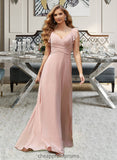 Erin Empire V-Neck Floor-Length Chiffon Bridesmaid Dress With Cascading Ruffles STIP0012790