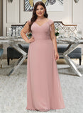 Erin Empire V-Neck Floor-Length Chiffon Bridesmaid Dress With Cascading Ruffles STIP0012790