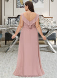 Erin Empire V-Neck Floor-Length Chiffon Bridesmaid Dress With Cascading Ruffles STIP0012790