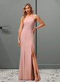 Hazel A-Line High Neck Floor-Length Bridesmaid Dress With Lace Split Front STIP0012791