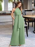 Alexus Jumpsuit/Pantsuit High Neck Floor-Length Bridesmaid Dress With Bow(s) STIP0012792