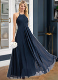 Gianna A-Line Scoop Neck Floor-Length Chiffon Bridesmaid Dress With Ruffle STIP0012793