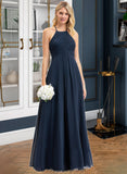 Gianna A-Line Scoop Neck Floor-Length Chiffon Bridesmaid Dress With Ruffle STIP0012793