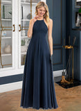 Gianna A-Line Scoop Neck Floor-Length Chiffon Bridesmaid Dress With Ruffle STIP0012793