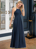 Gianna A-Line Scoop Neck Floor-Length Chiffon Bridesmaid Dress With Ruffle STIP0012793