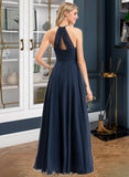 Gianna A-Line Scoop Neck Floor-Length Chiffon Bridesmaid Dress With Ruffle STIP0012793