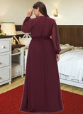 Breanna A-Line V-neck Floor-Length Chiffon Bridesmaid Dress With Ruffle Bow(s) Split Front STIP0012795