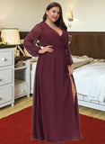 Breanna A-Line V-neck Floor-Length Chiffon Bridesmaid Dress With Ruffle Bow(s) Split Front STIP0012795