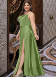 Liberty A-Line Cowl Neck Floor-Length Bridesmaid Dress With Split Front STIP0012796