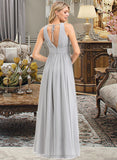 Ryleigh A-Line V-neck Floor-Length Chiffon Bridesmaid Dress With Ruffle Bow(s) Pockets STIP0012797