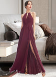 Kiana A-Line Halter Floor-Length Bridesmaid Dress With Split Front STIP0012798