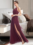 Kiana A-Line Halter Floor-Length Bridesmaid Dress With Split Front STIP0012798