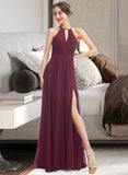 Kiana A-Line Halter Floor-Length Bridesmaid Dress With Split Front STIP0012798