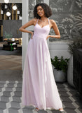 Angela A-Line V-neck Asymmetrical Bridesmaid Dress With Ruffle Split Front STIP0012799