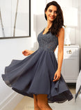 Jayda A-Line V-neck Knee-Length Chiffon Bridesmaid Dress With Beading STIP0012800