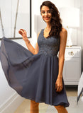 Jayda A-Line V-neck Knee-Length Chiffon Bridesmaid Dress With Beading STIP0012800