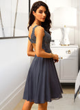 Jayda A-Line V-neck Knee-Length Chiffon Bridesmaid Dress With Beading STIP0012800