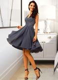 Jayda A-Line V-neck Knee-Length Chiffon Bridesmaid Dress With Beading STIP0012800