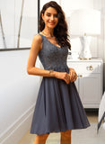 Jayda A-Line V-neck Knee-Length Chiffon Bridesmaid Dress With Beading STIP0012800