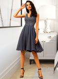 Jayda A-Line V-neck Knee-Length Chiffon Bridesmaid Dress With Beading STIP0012800