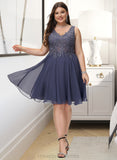 Jayda A-Line V-neck Knee-Length Chiffon Bridesmaid Dress With Beading STIP0012800