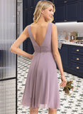 Lacey A-line V-Neck Asymmetrical Chiffon Bridesmaid Dress With Ruffle STIP0012801