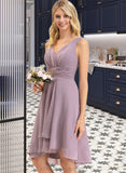 Lacey A-line V-Neck Asymmetrical Chiffon Bridesmaid Dress With Ruffle STIP0012801