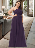 Jo A-line One Shoulder Floor-Length Chiffon Bridesmaid Dress With Ruffle STIP0012803