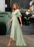 Maryjane A-Line Asymmetrical Bridesmaid Dress With Ruffle STIP0012806