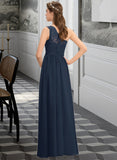 Maliyah A-Line One-Shoulder Floor-Length Chiffon Lace Bridesmaid Dress With Split Front STIP0012808