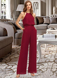 Zion Jumpsuit/Pantsuit Scoop Neck Floor-Length Chiffon Bridesmaid Dress With Pockets STIP0012809