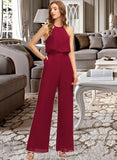 Zion Jumpsuit/Pantsuit Scoop Neck Floor-Length Chiffon Bridesmaid Dress With Pockets STIP0012809