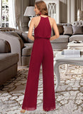 Zion Jumpsuit/Pantsuit Scoop Neck Floor-Length Chiffon Bridesmaid Dress With Pockets STIP0012809