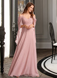 Lilian A-Line V-neck Floor-Length Bridesmaid Dress STIP0012810