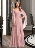 Lilian A-Line V-neck Floor-Length Bridesmaid Dress STIP0012810