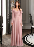 Lilian A-Line V-neck Floor-Length Bridesmaid Dress STIP0012810