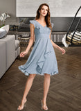 Prudence A-Line V-neck Knee-Length Bridesmaid Dress With Ruffle STIP0012812